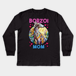 Borzoi mom, stained glass. I love borzois. Kids Long Sleeve T-Shirt